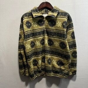 Vintage Bugle Boy for Her Fleece Pullover Quarter Zip Southwestern Olive Green M